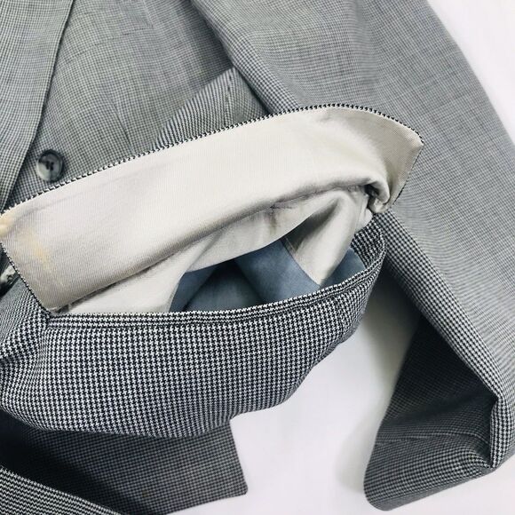 Johnny Carson Vtg Sport Coat Rare Double Breast 42 44 Houndstooth Black Gray 70s - Picture 12 of 16